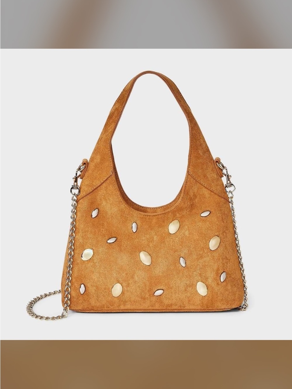Universal Thread Faux Suede Mini Studded Slouchy Chain Handbag Tan New